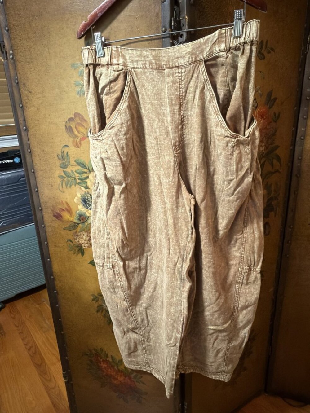 Free People Days End Linen Blend Wide Leg Pants Brown Size L